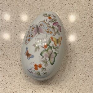 Avon Porcelain Egg with Floral and Butterfly Design with 22K Gold Trim